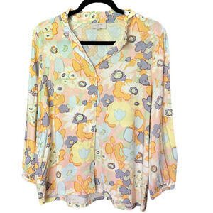 Loft Button Up Blouse, Multi-Colored, Large Petite